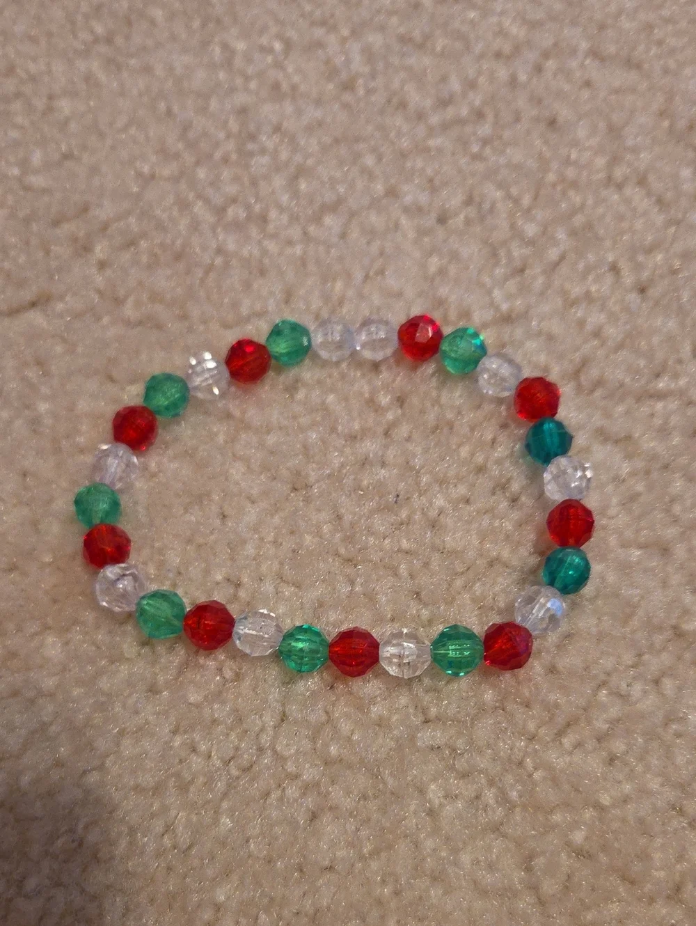 Red, Green and Clear Faceted Bead Stretch Bracelet